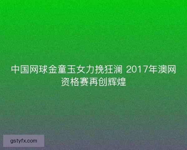 中国网球金童玉女力挽狂澜 2017年澳网资格赛再创辉煌
